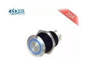 Кнопка без фиксации, подсветка синяя, 12 В, 20А, 19мм Кнопка без фиксации, подсветка синяя, 12 В, 20А, 19мм