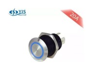 Кнопка без фиксации, подсветка синяя, 12 В, 20А, 19мм Кнопка без фиксации, подсветка синяя, 12 В, 20А, 19мм