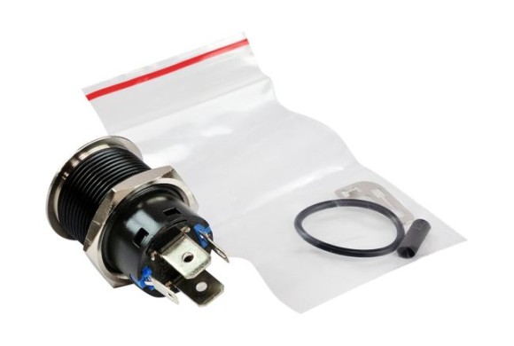 Кнопка без фиксации, подсветка синяя, 12 В, 20А, 19мм Кнопка без фиксации, подсветка синяя, 12 В, 20А, 19мм