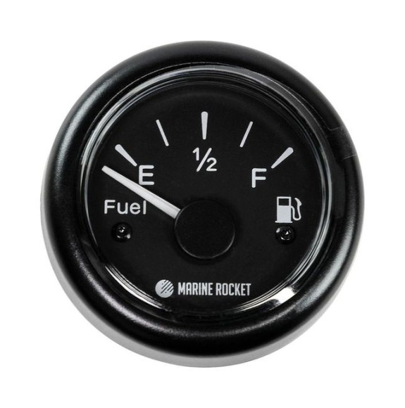 Указатель уровня топлива 0-190 Ом (ЕВРО), черный циферблат, черный ободок, д. 52 мм, Marine Rocket