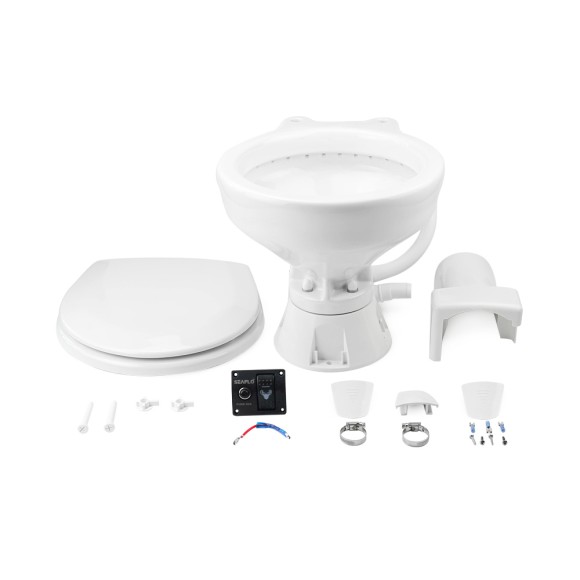 Унитаз судовой керамический 12В (компакт) сиденье из дерева с эмалевым покрытием