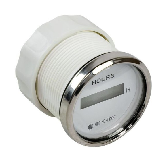 Счетчик моточасов цифровой 0-99999, 9 ч., белый циферблат, нержавеющий ободок, д. 52 мм, Marine Rocket Счетчик моточасов цифровой 0-99999, 9 ч., белый циферблат, нержавеющий ободок, д. 52 мм, Marine Rocket