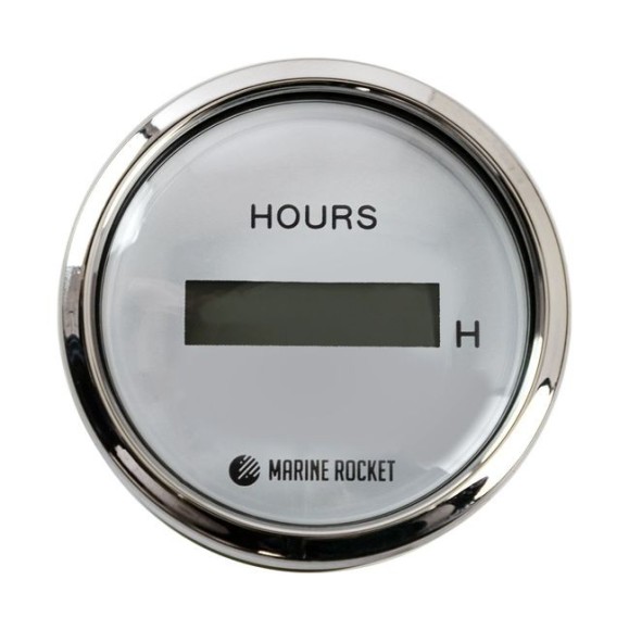 Счетчик моточасов цифровой 0-99999, 9 ч., белый циферблат, нержавеющий ободок, д. 52 мм, Marine Rocket Счетчик моточасов цифровой 0-99999, 9 ч., белый циферблат, нержавеющий ободок, д. 52 мм, Marine Rocket