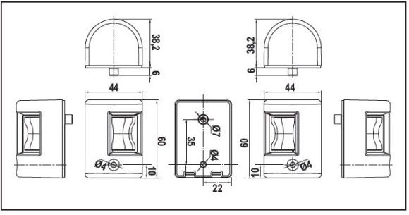 Огни бортовые светодиодные 38х60 мм, белый корпус