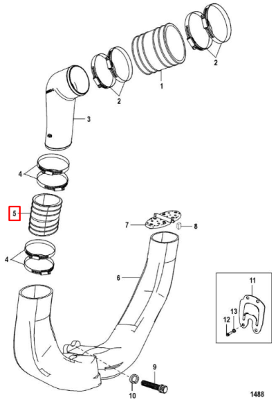 Труба выпускная резиновая MERCRUISER ALPHA/BRAVO (Quicksilver)