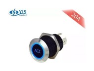 Кнопка без фиксации, подсветка синяя, наклейки, 12 В, 20А, 19мм Кнопка без фиксации, подсветка синяя, наклейки, 12 В, 20А, 19мм