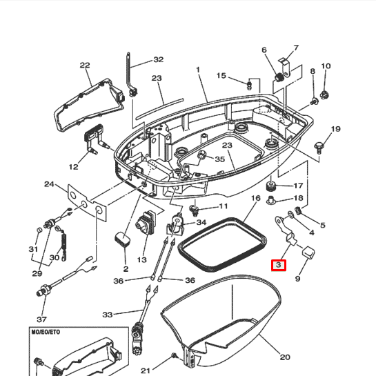 Рычаг, зажим капот Yamaha 30D 6J8-42815-00-EK