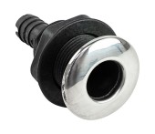 Разъем водосброса пластиковый с крышкой из нержавеющей стали под шланг 19 мм, черный Разъем водосброса пластиковый с крышкой из нержавеющей стали под шланг 19 мм, черный