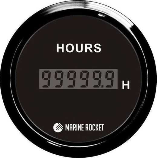Счетчик моточасов цифровой 0-99999, 9 ч., черный циферблат, черный ободок, д. 52 мм, Marine Rocket