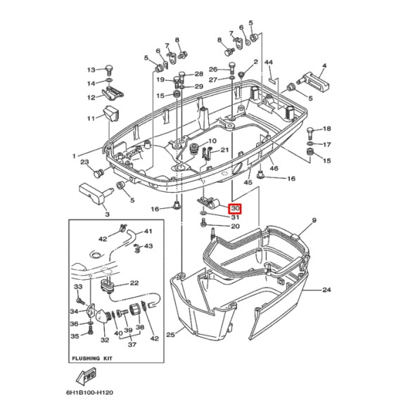 Скоба крепления топливного шланга к поддону Yamaha 40-225 (6E5-24367-01)