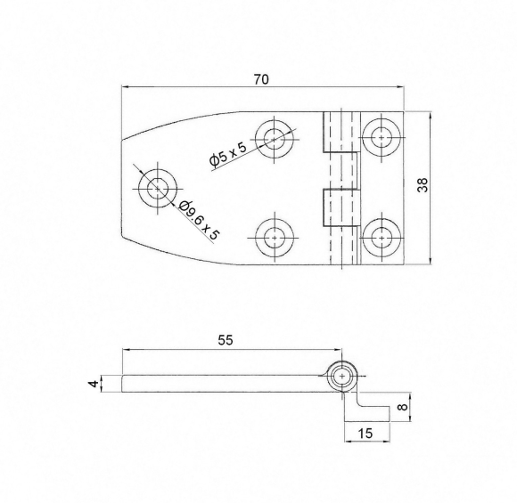 Петля 69х38х4 мм, нержавеющая