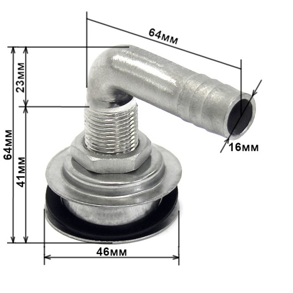 Горловина вентиляционная 16 мм, 90 градусов