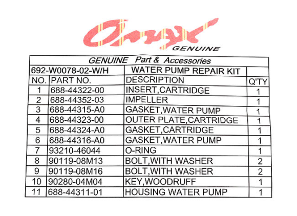 Ремкомплект помпы с корпусом Yamaha 50-90, Omax