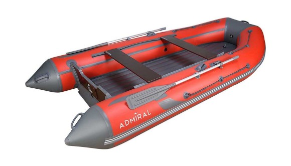 Надувная лодка ПВХ, Адмирал 380 НДНД, роульс, рым, красный/серый