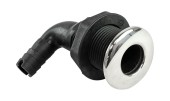 Разъем водосброса угловой пластиковый с крышкой из нержавеющей стали под шланг 16 мм, черный Разъем водосброса угловой пластиковый с крышкой из нержавеющей стали под шланг 16 мм, черный