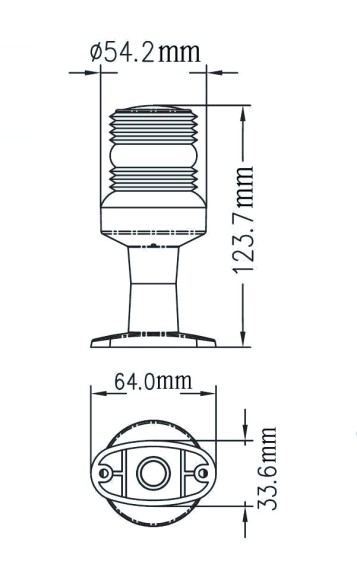 Огонь топовый на стойке 124 мм, 12 В, белый