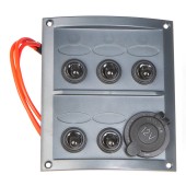 Панель бортового питания AAA с тумблерами переключателей - 5, гнёзд предохранителей - 3, прикуриватель Панель бортового питания AAA с тумблерами переключателей - 5, гнёзд предохранителей - 3, прикуриватель