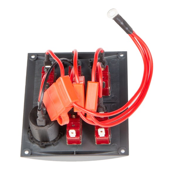 Панель бортового питания AAA с тумблерами переключателей - 5, гнёзд предохранителей - 3, прикуриватель