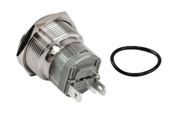 Кнопка без фиксации, подсветка синяя, 12 В, д.25мм