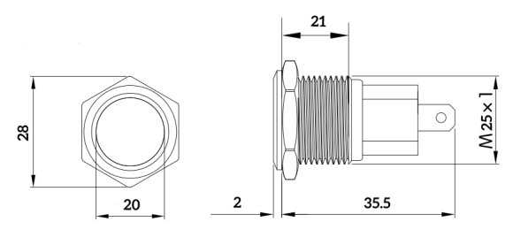 Кнопка без фиксации, подсветка синяя, 12 В, д.25мм