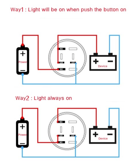 Кнопка без фиксации, подсветка синяя, 12 В, д.25мм