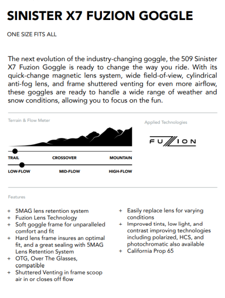 Очки 509 Sinister XL7 Fuzion без подогрева Nightvision