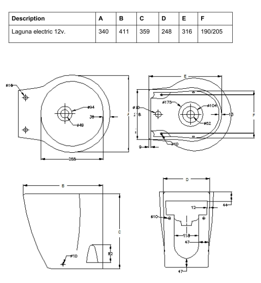 Унитаз с электрической помпой LAGUNA, 12 В Унитаз с электрической помпой LAGUNA, 12 В