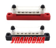 Колодка распределительная электромонтажная, 6 контактов, черная/красная (упаковка из 4 шт.)