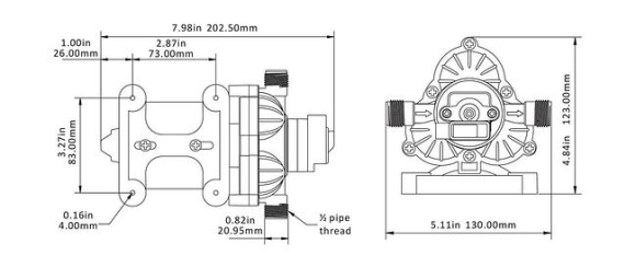 Помпа водоподающая мембранная SeaFlo, 24 В, 7.6 л/мин, 2.1 бар, 2.6 А