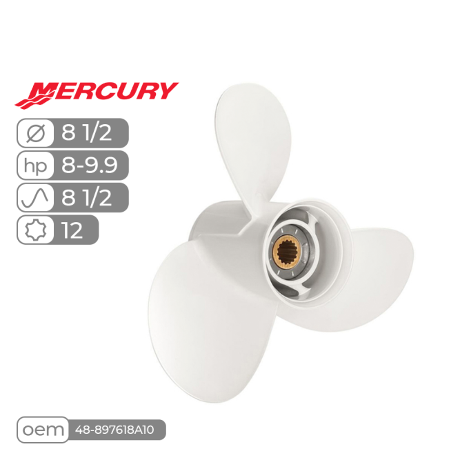 Винт гребной  Skipper для Mercury 8-9,9HP алюминиевый, диаметр - 8 1/2", шаг 8 1/2"
