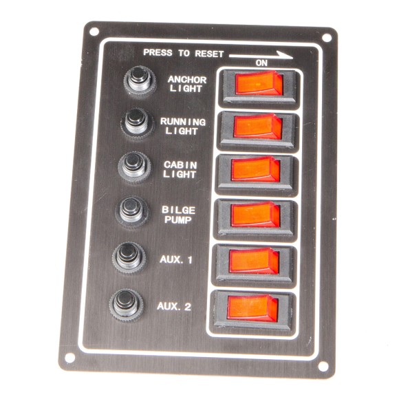 Панель бортового питания AAA с кулисными переключателями переключателей - 6, с индикацией, автоматов - 6, алюминиевая