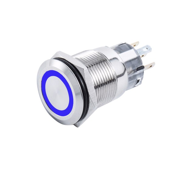 Переключатель кнопочный Skipper 12В/5А Без фиксации, (ON)-OFF, 19мм синий