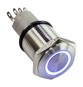 Кнопка без фиксации 12 В 3А, OFF-(ON) 5P, D16 синяя подсветка Кнопка без фиксации 12 В 3А, OFF-(ON) 5P, D16 синяя подсветка