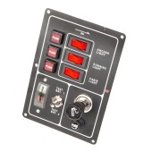 Панель бортового питания AAA с кулисными переключателями переключателей - 3, с индикацией, гнёзд предохранителей - 3, вольтметр, прикуриватель, алюминиевая