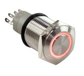 Кнопка без фиксации 12 В 3А, OFF-(ON) 5P, D16 красная подсветка Кнопка без фиксации 12 В 3А, OFF-(ON) 5P, D16 красная подсветка