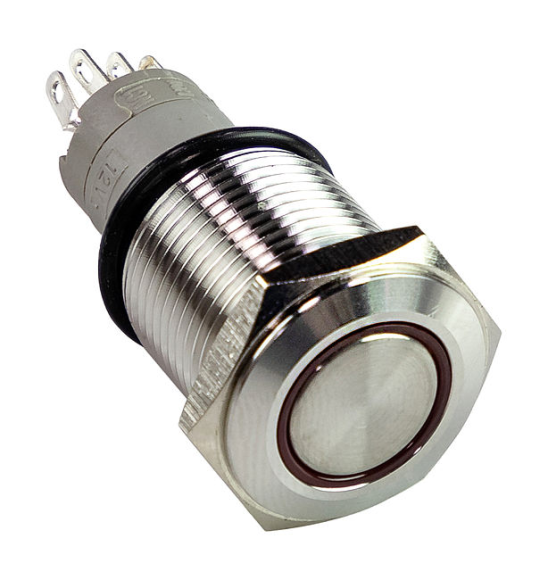 Кнопка с фиксацией 12 В 3А, OFF-ON 5P, D16 красная подсветка