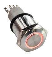 Кнопка с фиксацией 12 В 3А, OFF-ON 5P, D16 красная подсветка