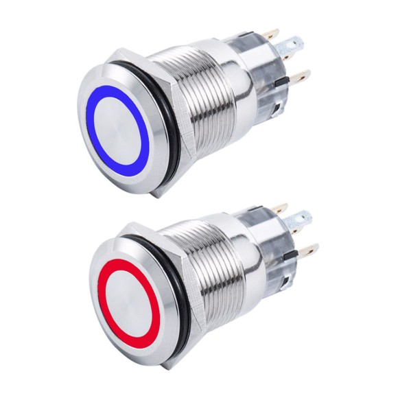 Переключатель кнопочный Skipper 12В/5А С фиксацией, ON-OFF, 19мм синий Переключатель кнопочный Skipper 12В/5А С фиксацией, ON-OFF, 19мм синий