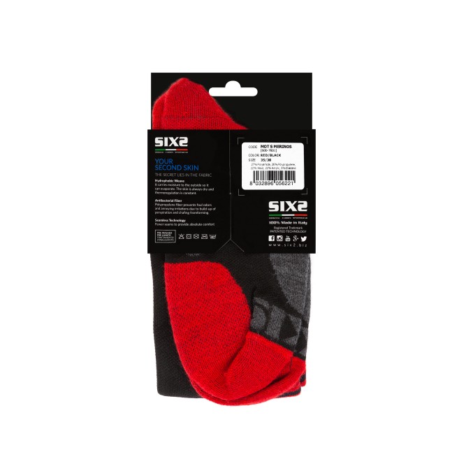 Носки SIXS MOT S Merinos Red/Black, 35/38