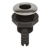 Разъем водосброса пластиковый с крышкой из нержавеющей стали под шланг 16 мм, черный Разъем водосброса пластиковый с крышкой из нержавеющей стали под шланг 16 мм, черный