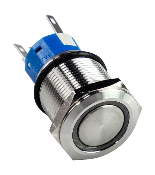 Кнопка без фиксации 12 В 5А, OFF-(ON) 5P, D19 красная подсветка