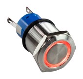 Кнопка без фиксации 12 В 5А, OFF-(ON) 5P, D19 красная подсветка Кнопка без фиксации 12 В 5А, OFF-(ON) 5P, D19 красная подсветка