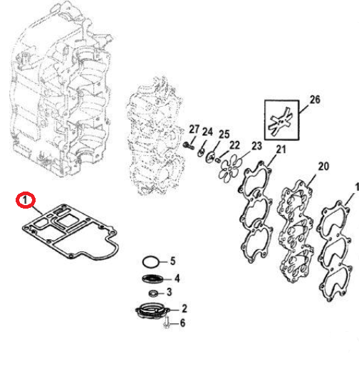 Прокладка под блок Mercury 30-60 (8M0000822) (Omax)