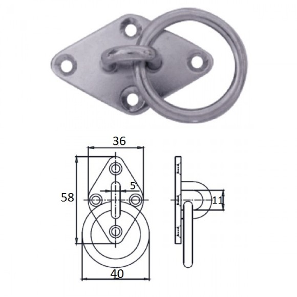 Планка ромб с кольцом 5 мм AISI304 Планка ромб с кольцом 5 мм AISI304