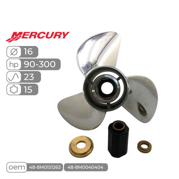 Винт гребной  Skipper для Mercury 90-300HP нержавеющий, диаметр - 16", шаг 23"