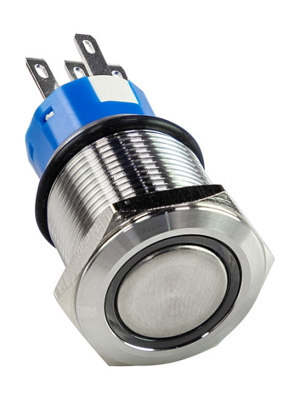 Кнопка с фиксацией 12 В 5А, OFF-ON 5P, D19 синяя подсветка
