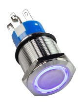 Кнопка с фиксацией 12 В 5А, OFF-ON 5P, D19 синяя подсветка Кнопка с фиксацией 12 В 5А, OFF-ON 5P, D19 синяя подсветка