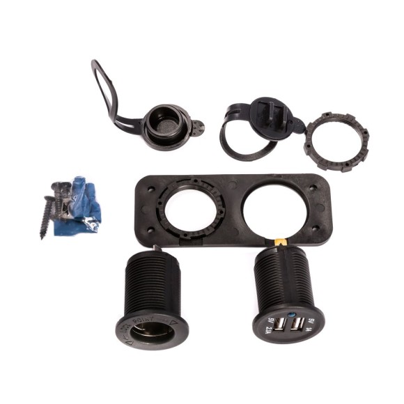 Двойной врезной модуль USB 5В 3.1А и прикуриватель 12V, передняя (накладная) панель