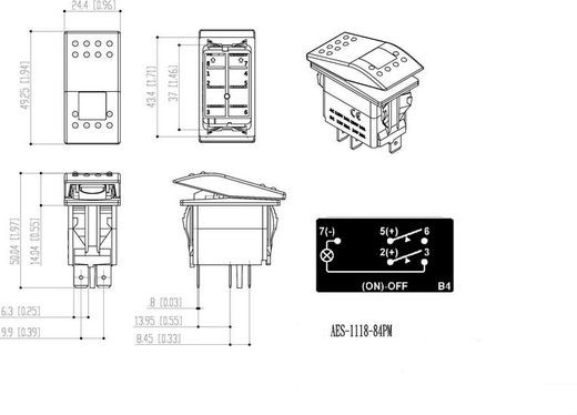 Переключатель двухпозиционный (ON)-OFF 12 В/20А 5Р с подсветкой без фиксации 1 положения