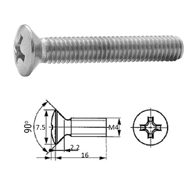 Винт п/пот.гол M4X 16 нерж.A2 (100 шт)